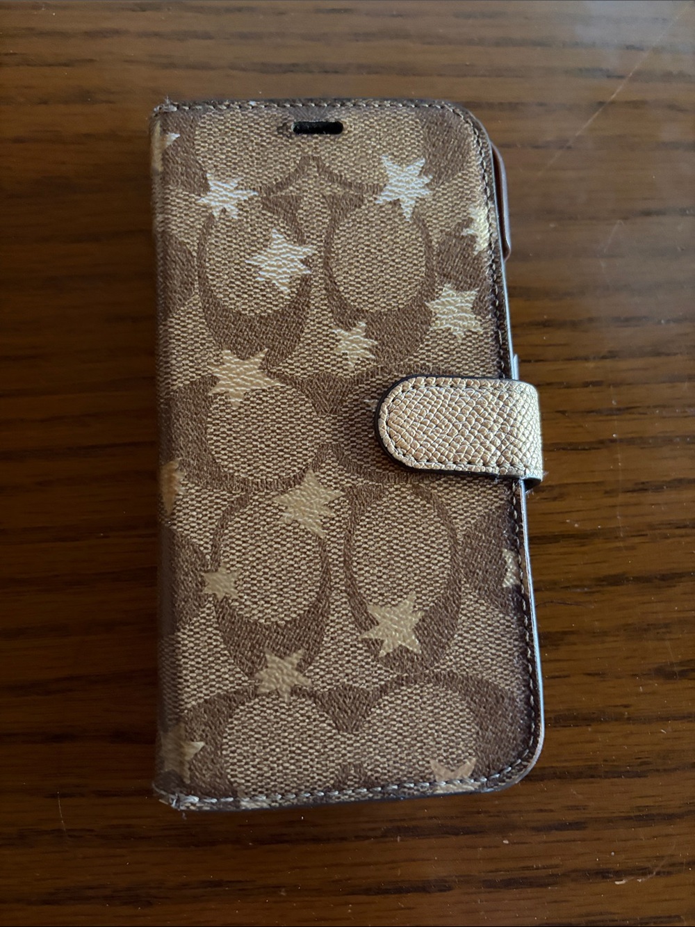Coach Beige & Brown Signature Folio Phone Case with Star Accent